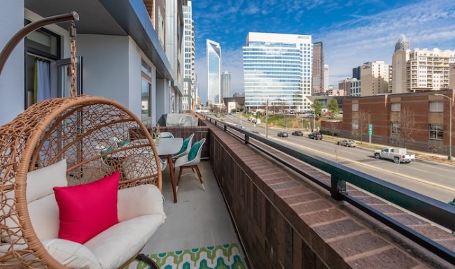 Uptown Charlotte City views from a patio at Savoy, Charlotte, NC uptown apartments.