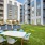 White table and chairs in courtyard