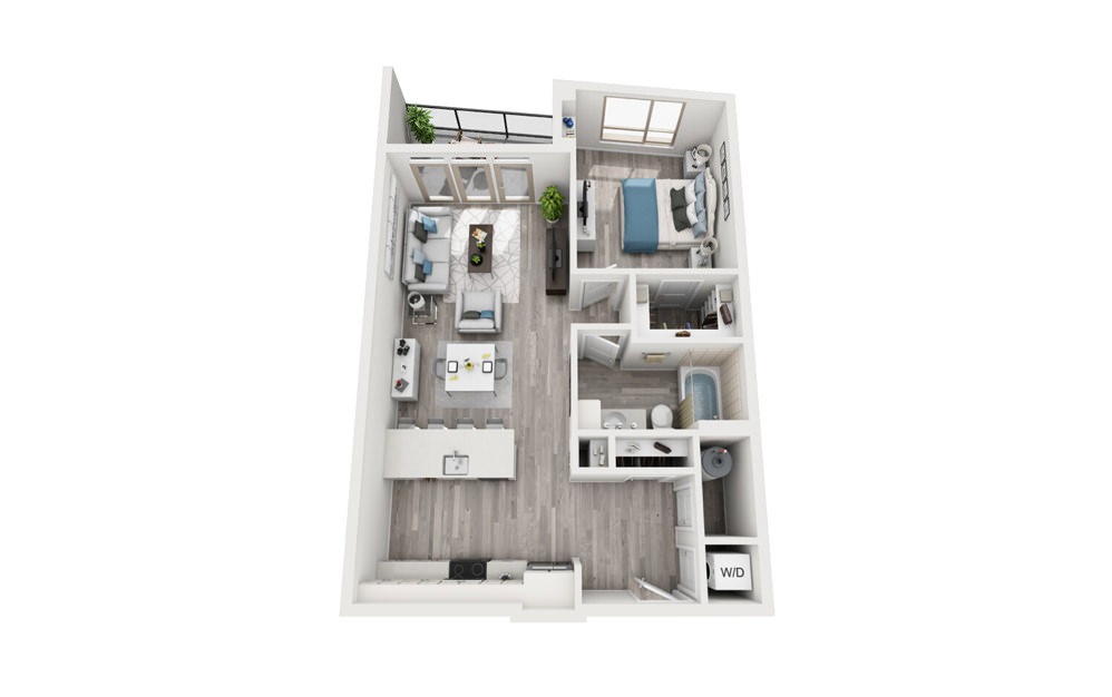 A7 - 1 bedroom floorplan layout with 1 bath and 824 to 949 square feet.