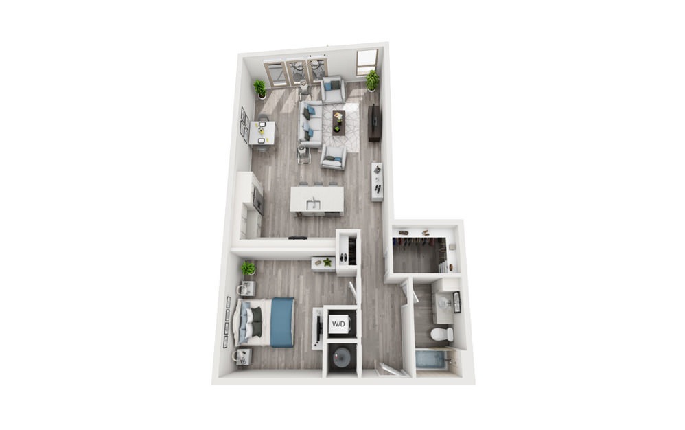 A8 - 1 bedroom floorplan layout with 1 bath and 968 square feet.