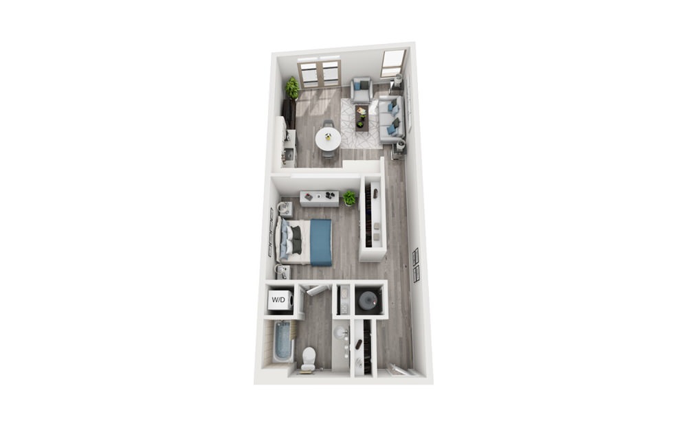 S4 - Studio floorplan layout with 1 bath and 717 square feet.