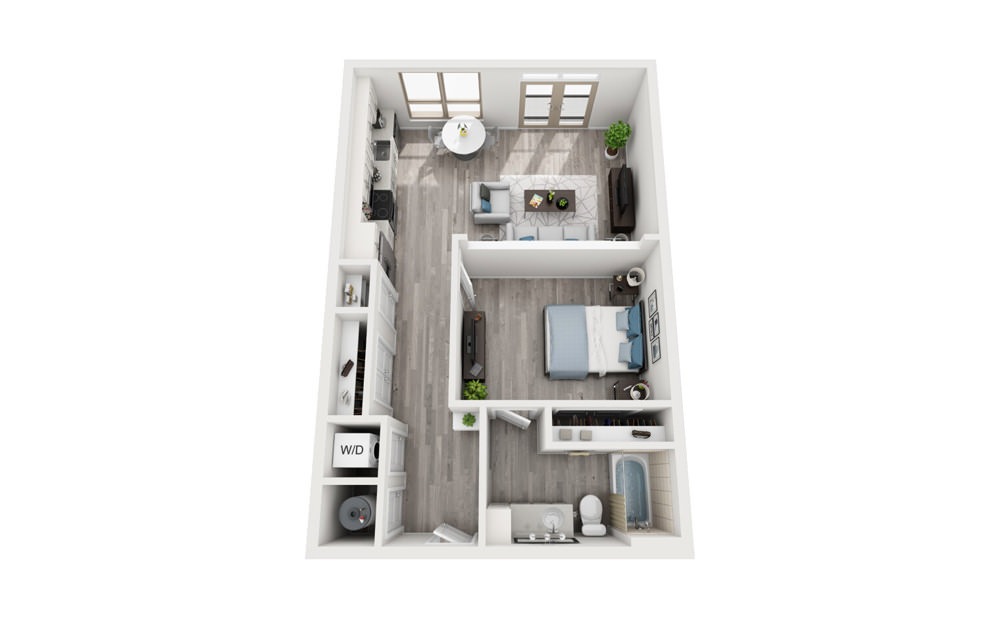 A1 - 1 bedroom floorplan layout with 1 bath and 719 square feet.