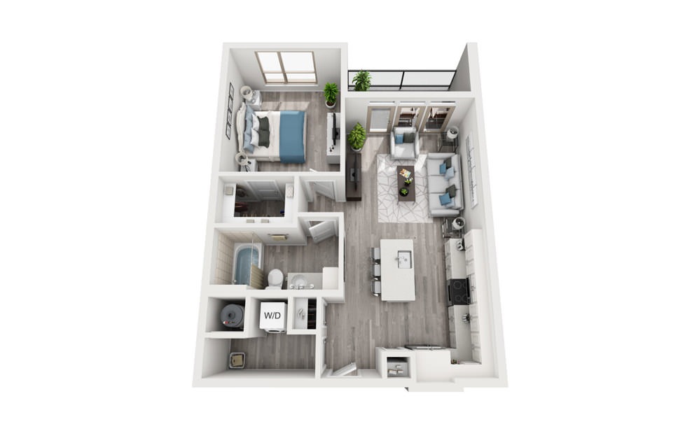 A2 - 1 bedroom floorplan layout with 1 bath and 715 to 839 square feet.
