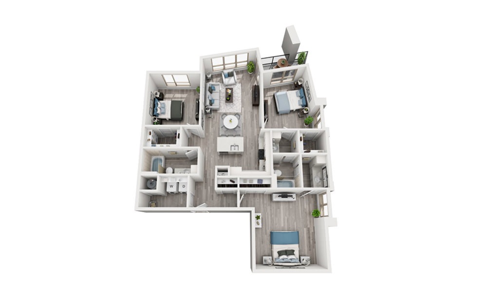 C1 - 3 bedroom floorplan layout with 2 baths and 1460 square feet.