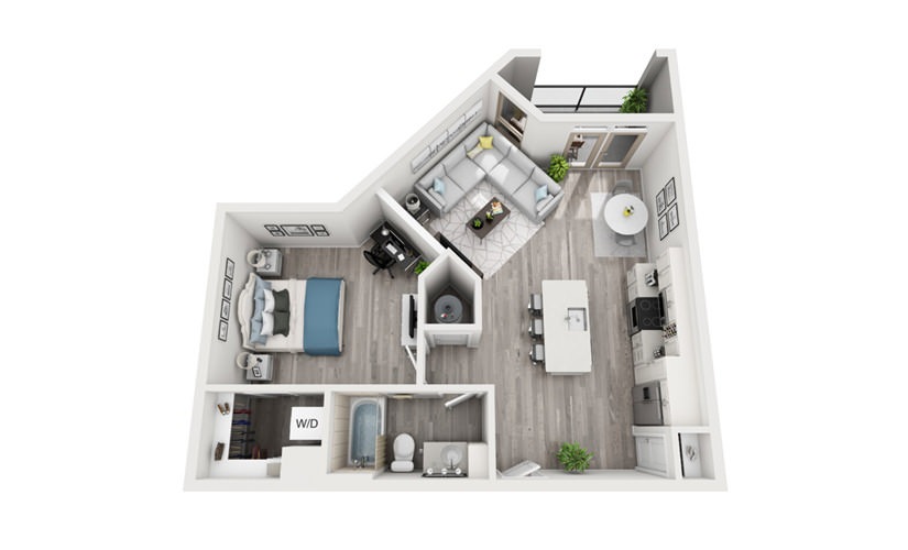 A5 - 1 bedroom floorplan layout with 1 bathroom and 767 square feet